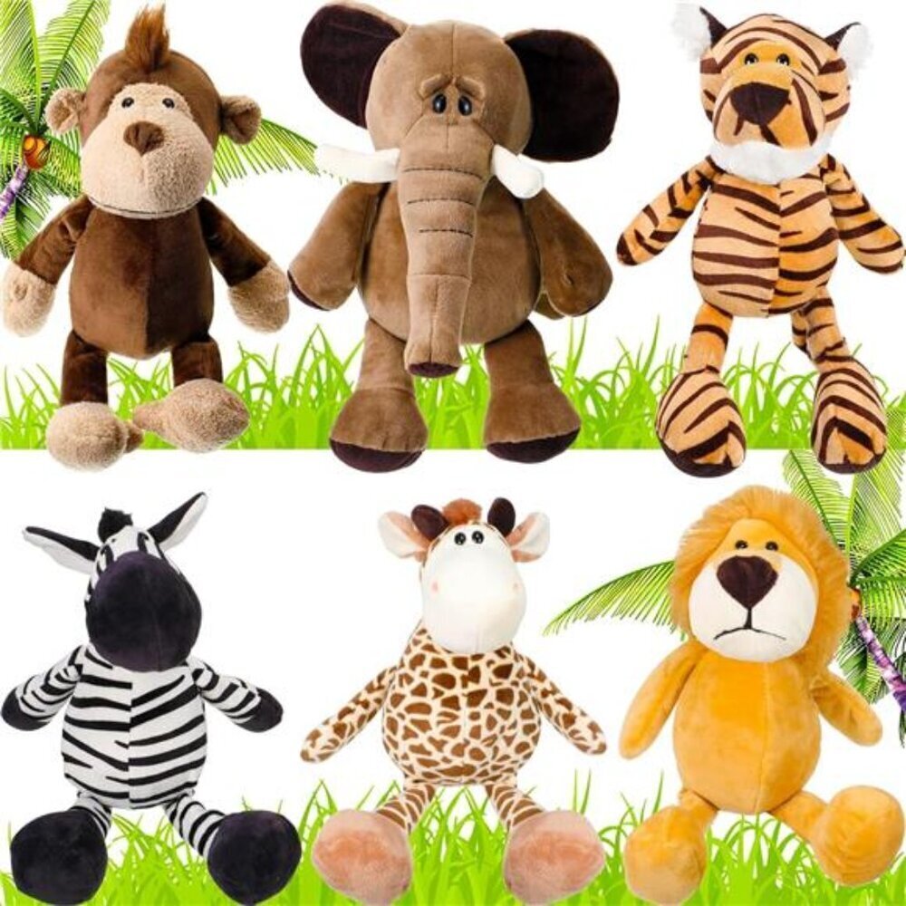6 Pieces Safari Stuffed Animals Plush Jungle Animal Toys Set for Boys Girls